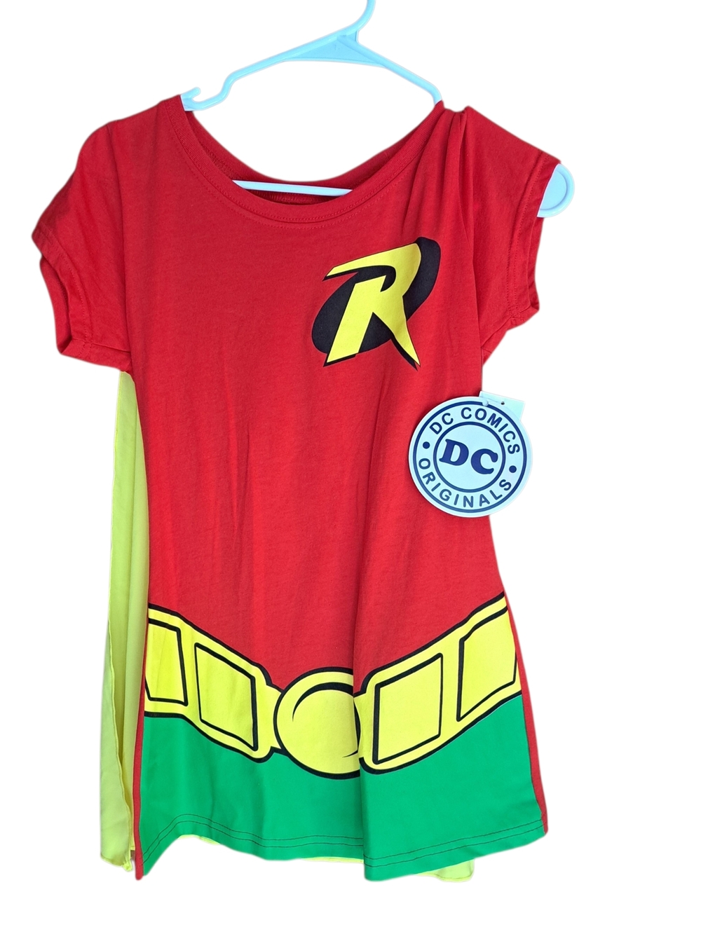 DC Comics Robin Cape Shirt Youth L (11/13) Red Graphic Superhero Kids Costume
